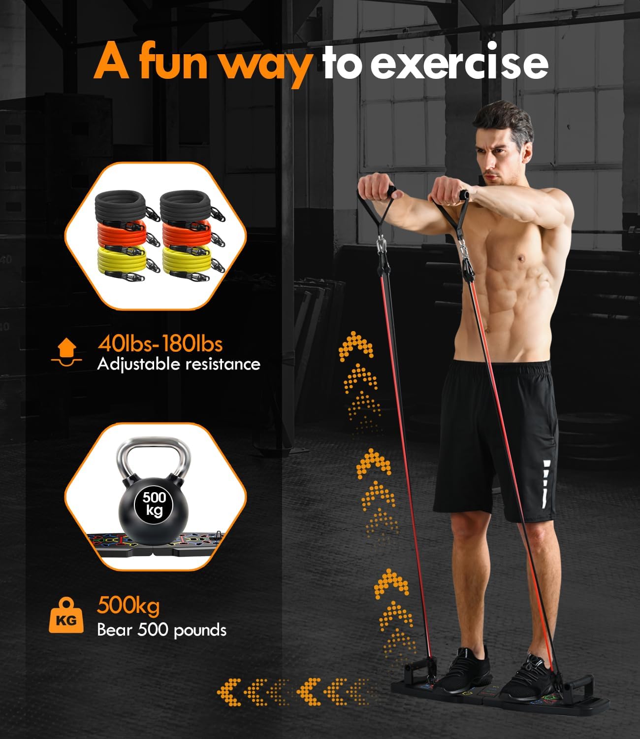 Push up Board,Home Gym,Portable Exercise Equipment,Pilates Bar & 20 Fitness Accessories with Resistance Bands & Ab Roller Wheel,Full Body Workout at Home.